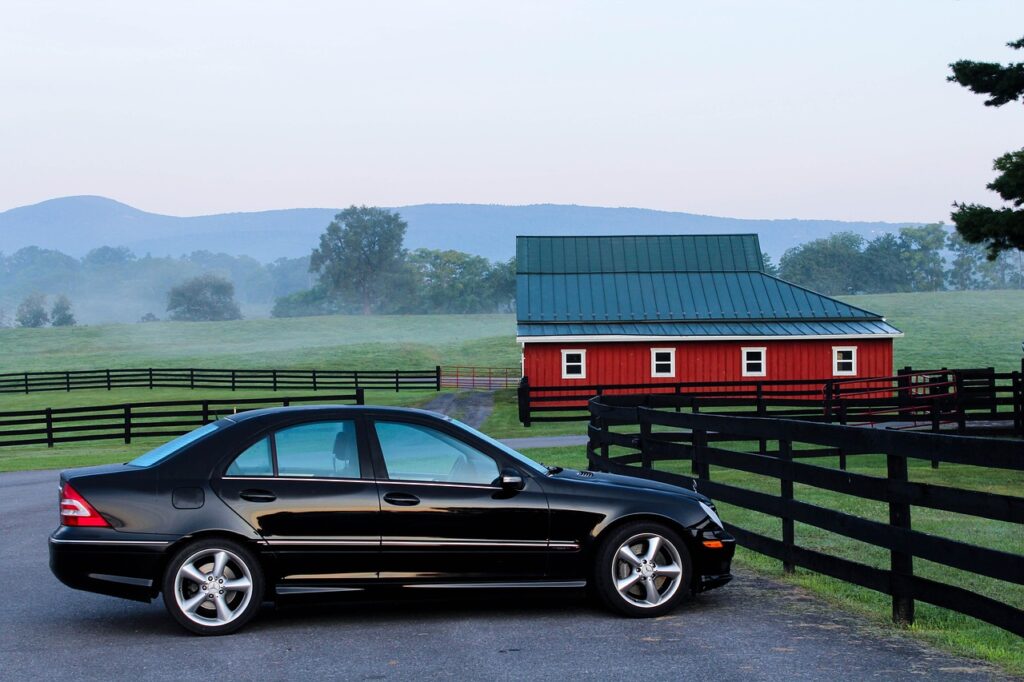 automobile, car, barn, farm, car wallpapers, ranch, parked car, black car, vehicle, rural, countryside, fence, demarcation-176989.jpg